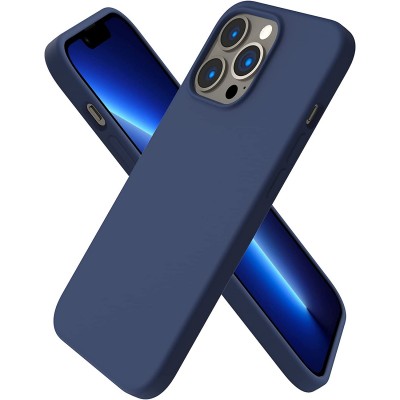 Husa iPhone 14 Pro Max, SIlicon Catifelat cu interior Microfibra, Albastru Marine